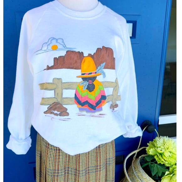 Vintage 90s Sweatshirt Handpainted Desert Scene Native Southwest Medium Fit - Picture 3 of 4